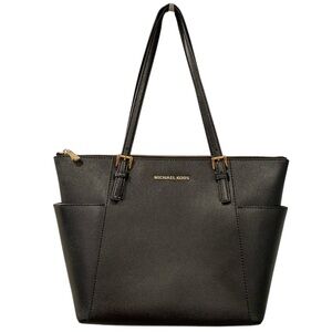 MICHAEL KORS Black Jet Set Large Crossgrain Leather Top-Zip Tote